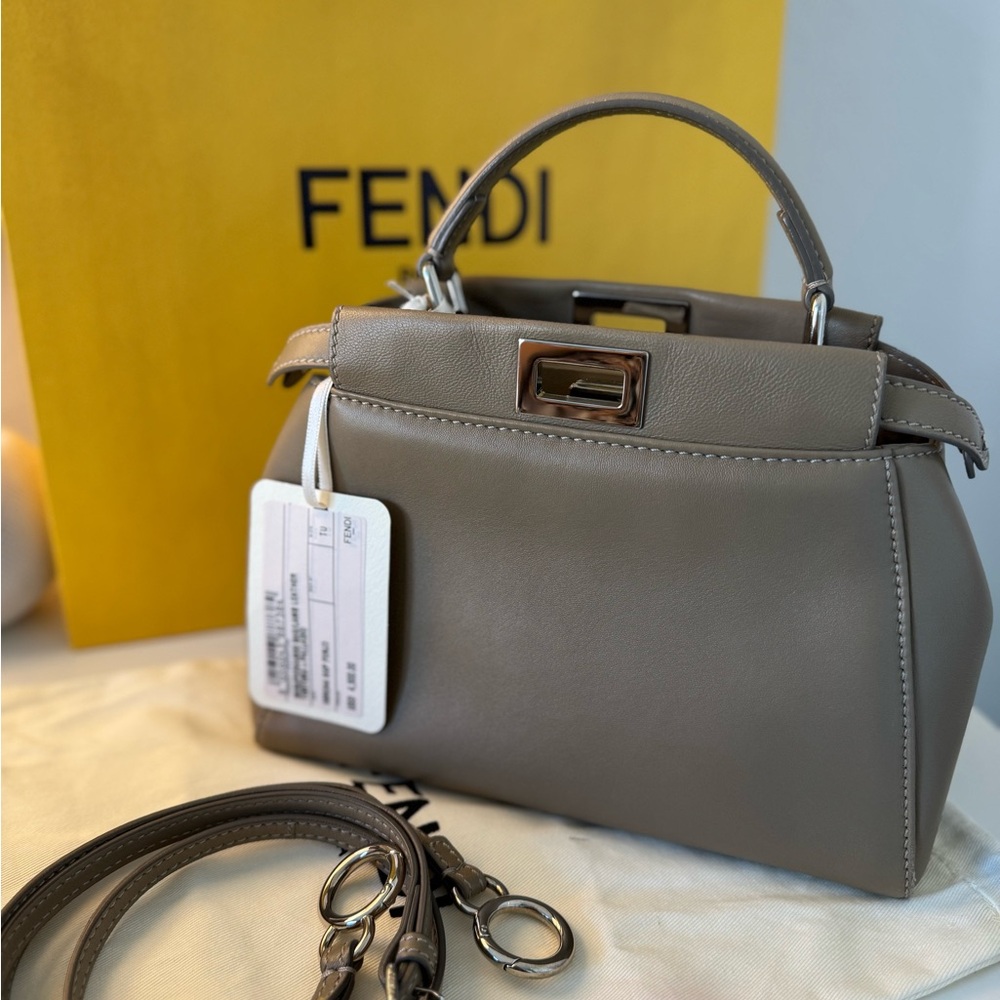 Fendi Mini Peekaboo Bag with + Top Handle in color Tortora